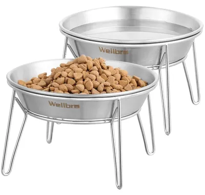 Productafbeelding van Wellbro verhoogde kattenbakken, brede roestvrijstalen kattenvoerbakken met metalen standaard