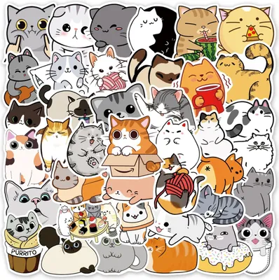 Produktbild von 50 Stück Niedliche Katzen Aufkleber - Perfekt für Laptop, Skateboard, Gitarre, Wasserflaschen und mehr - Cartoon-Aufkleber für Kinder, Teenager und Erwachsene - Wasserdichtes Vinyl