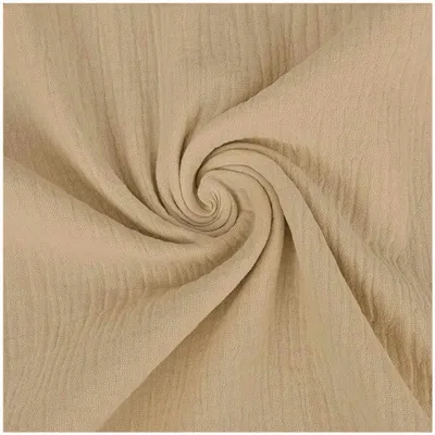 Musselin Stoff extra breit 280 cm in Beige – Double Gauze Baumwollstoff Meterware für Bettwäsche und Gardinen.