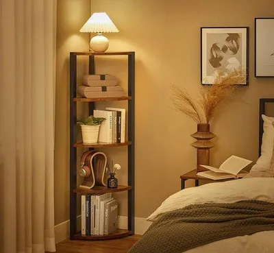 Produktbild von Famanu Eckregal mit 5 Ablagen - Stilvolles Design für Wohnzimmer, Schlafzimmer, Home Office