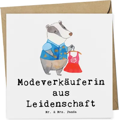 Produktbild von Mr. & Mrs. Panda Grußkarte Modeverkäuferin Leidenschaft - Weiß - Geschenk, Verkäuferin, Spruch, anlasskarte, Glückwunschkarte, Fashion Store, Klappkarte, doppelkarte