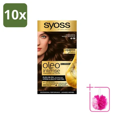 Obrázok produktu pre 10 ks farby na vlasy SYOSS Oleo Intense 4-18, trvalá farba – mokka hnedá – ekonomická balenka – 10 kusov