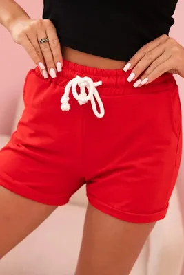 Produktbild von Damen-Shorts aus Baumwolle mit Gummizug und Bindegürtel, rot