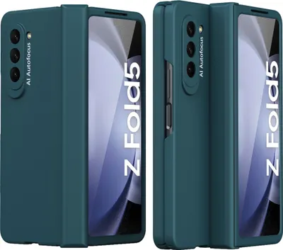 Two views of a teal smartphone case for a Samsung Galaxy Z Fold 5.
