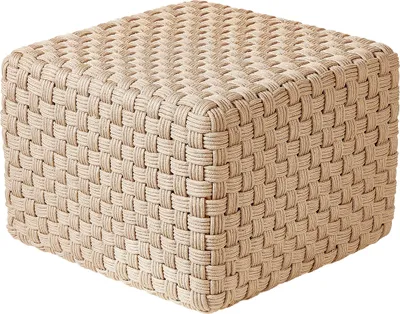 Obrázek produktu pro BELIANI Venkovní puf světle béžový syntetický materiál 50 x 50 x 35 cm čtvercový ručně vyrobený taburet otoman moderní boho styl zahrada exteriér