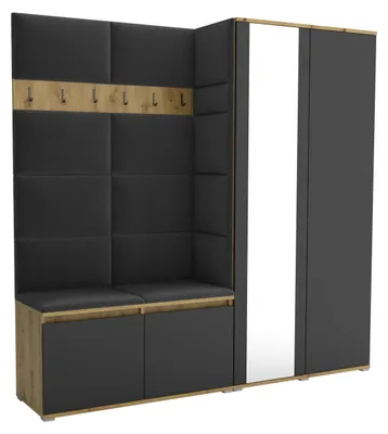 Produktbild von Garderobe ARTISAN - BLACK 16– Farbe: Schwarz, moderner Schrank 40x190x186 cm, funktionale Lösung für den Flur, Garderobeschrank, Flurmöbel