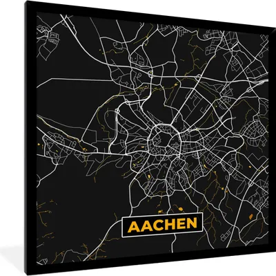 Produktbild von MuchoWow® Gerahmtes Poster Aachen - Gold - Stadtplan - Karte - Deutschland 40x40 cm - Poster mit Schwarzem Bilderrahmen Wandposter Rahmen Foto Bilder - Mit Rahmen - Wanddekoration Schlafzimmer