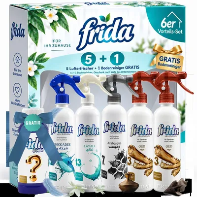 Frida Lufterfrischer Set mit Oud, Oud, Arabesque, Layali, Chicka Dee und Allzweckreiniger 480 ml