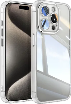 Produktbild von Handyhülle für iPhone 15 Pro Hybrid Transparent TPU PC Militärschutz mit Kameraabdeckung Weiß
