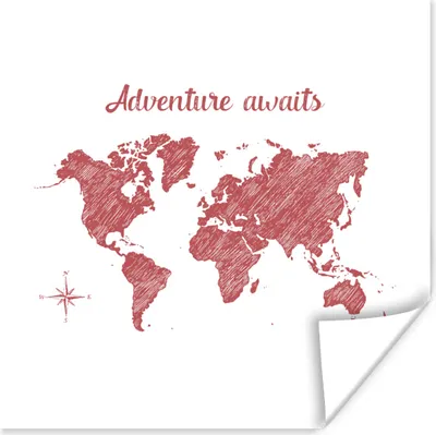 Produktbild von MuchoWow® Poster Weltkarte - Rot - Zitat 75x75 cm - Wand Dekoration