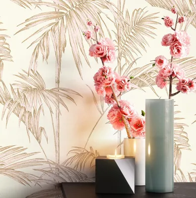Produktbild von NEWROOM Tapete Beige  Palmen -  Natur Creme Rosa Blätter   Floral