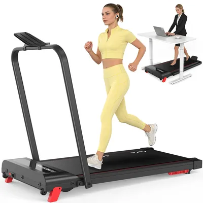 Immagine prodotto di Tapis roulant 2-in-1 – Tapis da passeggio da utilizzare sotto la scrivania – Pieghevole – Motore da 1,8 kW – Velocità fino a 10 km/h – Inclinazione regolabile da 1% a 4% – Telecomando e display LED – Ideale per l'ufficio domestico