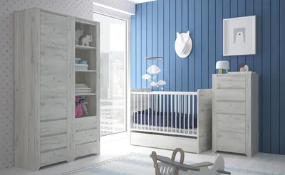 Immagine prodotto di Cameretta per bambini 5 pezzi in rovere bianco con lettino e cassettiera