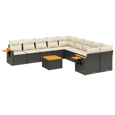Produktbild von vidaXL 11-tlg. Garten-Sofagarnitur mit Kissen Schwarz Poly Rattan
