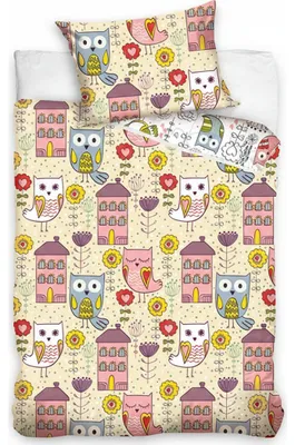 Produktbild von Baby Bettwäsche Set Eulen in der Stadt, 100% Baumwolle Renforcé, 100x135 cm, 40x60 cm, Wendbar mit Reißverschluss