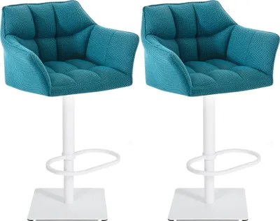 Produktbild von CLP 2er Set Barhocker Damaso Stoffbezug drehbar und höhenverstellbar bis 240 kg türkis Gestell Farbe weiß