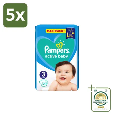 Produktbild von 5 x Pampers Active Baby Windeln Größe 3, 6–10 kg - Vorratspackung - 5 Stücke