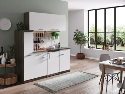 Produktbild von Küche Küchenzeile Singleküche Eiche York Weiß Oliver 180 cm Respekta