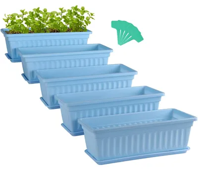 Imagen del producto de Juego de 5 macetas rectangulares con platillos y etiquetas