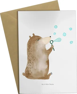 Produktbild von Mr. & Mrs. Panda Grußkarte Bär Seifenblasen - Weiß - Geschenk, weihnachtskarten, osterkarte, Grußkarten, Lustig Sein Glücklich Traurig Happy, hochzeitskarten, Teddy