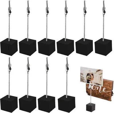 Produktbild von 10 Stück Fotohalter mit Clip – Fotohalter mit Holzbasis – Memo-Cliphalter – Memohalter – Notizhalter – Holz-Kartenhalter – Tischkartenhalter – Namensschilder – Für Tischnummern, Preisschilder, Notizen – Für Büro, Hochzeit, Party, Wohnraumdekoration – Schwarz