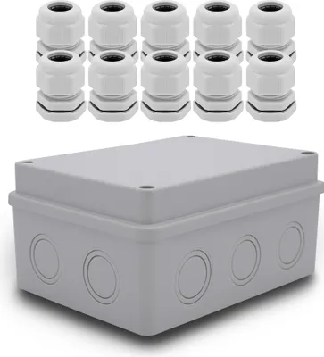 Produktbild von ARLI Abzweigdose 150x110x70 mm - Aufputz Feuchtraumdose IP54 + 10x Kabelverschraubung M20x1,5 mm