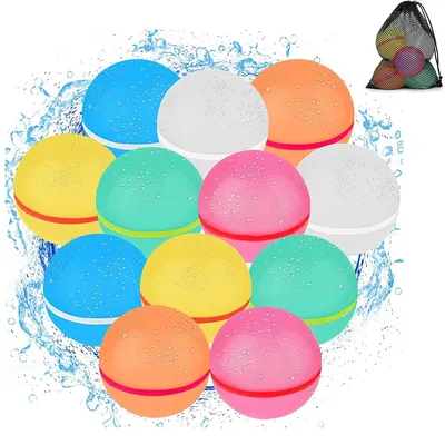 Produktbild von 12 wiederverwendbare Wasserbomben, selbstschließendes Silikon, mit Netzbeutel, Wasserbomben-Set, geeignet für Kinder, Erwachsene, Strand, Pool-Partys