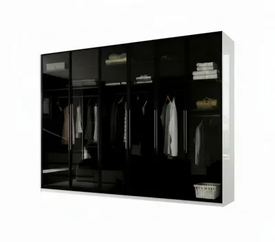 Produktbild von Kleiderschrank Kleiderschrank Monaco Hochglanz, mit Glasrahmentüren Weiß Hochglanz (Spar-Set) Maße ca. Breite: 300cm, Tiefe: 62cm, Höhe: 218cm
