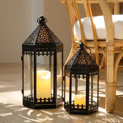 Immagine prodotto di Solidchoice - Set di 2 lanterne decorative per candele (nere)