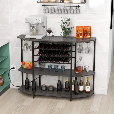 A modern kitchen or dining area with a wine rack and coffee machine.
