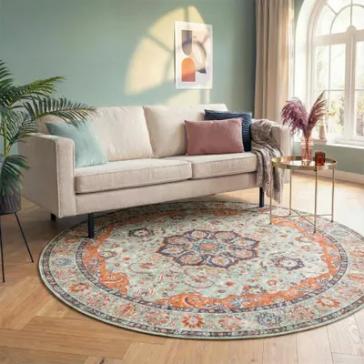 Produktbild von Volero - Teppich Vintage Rund - Imagine Medaillon Grün - Ø 160 cm - Wohnzimmer, Esszimmer, Schlafzimmer - Klassik, Orientalisch