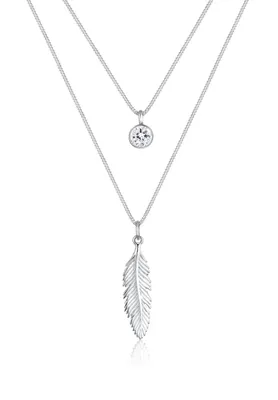 Produktbild von Elli Halskette Feder Boho Kristalle 925 Silber Silber