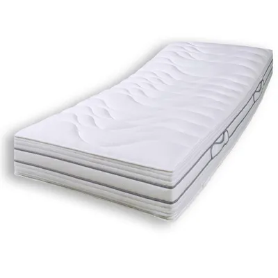 A white mattress with a wavy pattern on top and gray trim along the sides, isolated on a white background.