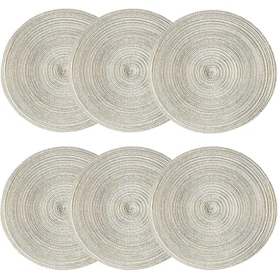 Immagine prodotto di Set di 6 tovagliette rotonde, diametro 38 cm, colore beige, in cotone, resistenti al calore e lavabili