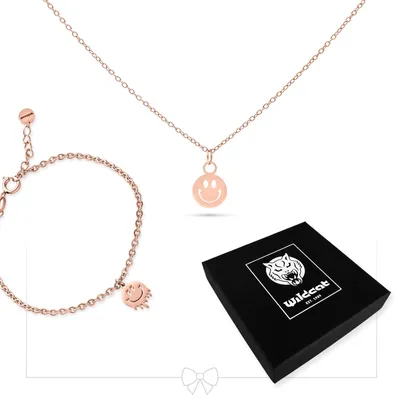 Produktbild von wildcat Ohrringe - Little Smiley Bracelet with Necklace Set aus Chirurgenstahl 316L, Körperstelle: Ohr, Onesize, Roségold