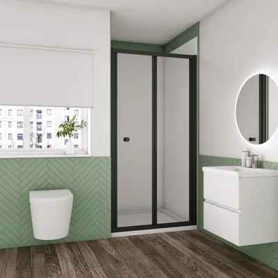 Produktbild von AICA Falttür 95x195cm Nischentür 5mm NANO ESG Klarglas,Komplett Mattschwarz,Links/rechts montierbar,Faltbar Dusche Faltduschtür