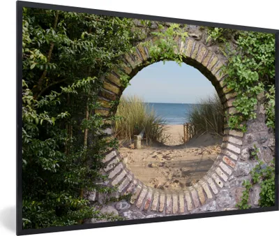 Produktbild von MuchoWow® Gerahmtes Poster Aussicht - Strand - Düne - Sommer 90x60 cm - Poster mit Schwarzem Bilderrahmen Wandposter Rahmen Foto Bilder - Fotorahmen - Foto-Plakat