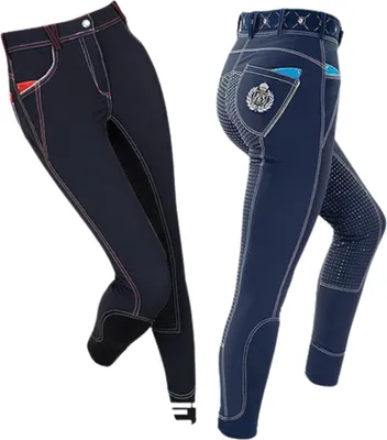 Immagine prodotto di Pantaloni da equitazione Fairplay da donna Scarlett, a sella intera in silicone, blu navy, taglia:34