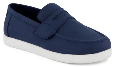 Image de TOMS Oliver, mocassin plat, en cuir suédé bleu marine avec revêtement PU, taille 9 UK enfant
