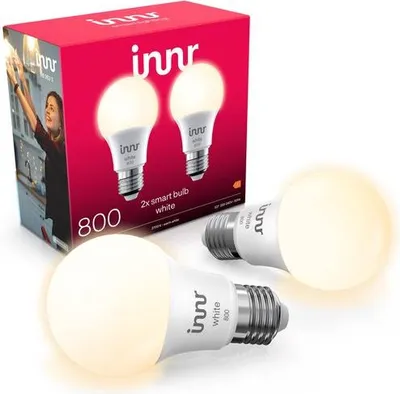 Produktbild von Innr smart E27 LED-Glühbirne - funktioniert mit Philips Hue* - Zigbee-Glühbirne - warmweißes Licht - intelligente Glühbirne - dimmbar - 806 Lumen - 2er Pack