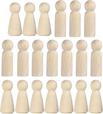 Immagine prodotto di Sculture in legno per l'arte infantile - 20 figurine in legno da completare - Decorazioni in legno per opere d'arte - Corone per torte nuziali - 10 modelli da bambino e 10 da bambina