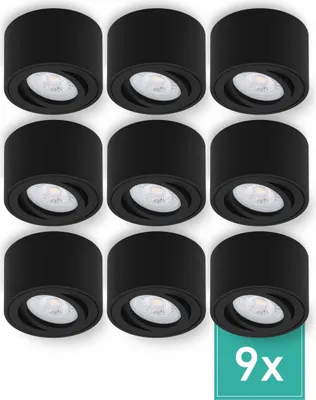Produktbild von 9er Set Oktaplex Aufbaustrahler Alu flach & schwenkbar 3-Step dimmbar inkl. LED Modul 3000K warmweiß - Aufbauspot schwarz