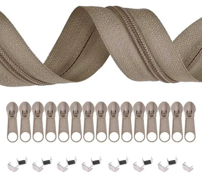 5m Endlos-Reißverschluss 3mm mit 10 Zippern und 15 Endstücke graubeige