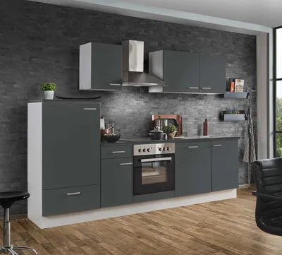 Produktbild von Küchenzeile mit Elektrogeräten White Classic 280 cm in graphit grau Nachbildung