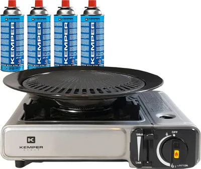 Image de Barbecue gaz Grill 2en1 Réchaud gaz piézo 2200 W + 4 cartouches gaz butane KEMPER