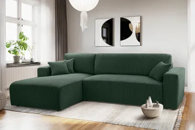 Produktbild von AX LIVING Catea Eckschlafsofa mit Bettkasten L – Dunkelgrünes Ecksofa 279 cm