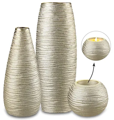 3er-Set goldene Keramikvasen, 28/23 cm, für Blumen & Deko