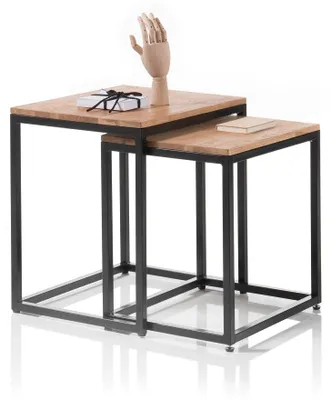 Produktbild von Couchtisch Tisch 2er Set Asteiche-massiv quadratisch schwarz geölt 50 cm Sakur