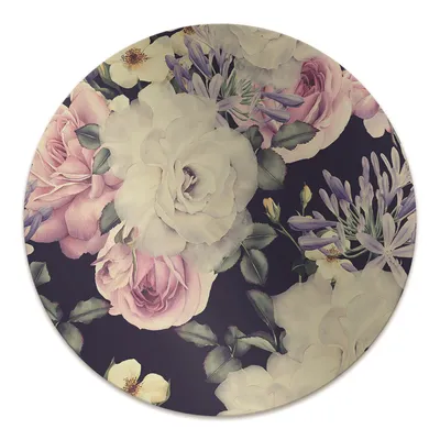 Produktbild von Rundmatte - Stuhlunterlage Bürostuhlunterlage - Rund Ø 100 cm - Bodenmatte - Fußmatte - Weiße Rosen-Vintage.
