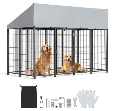 Image de VEVOR, chenil pour chien, 2,4 x 1,2 x 1,65 m, cage de jardin pour chien avec serrure de sécurité, toit résistant aux UV et imperméable, cabane pour chien, maison pour chien, enclos extérieur pour grands chiens